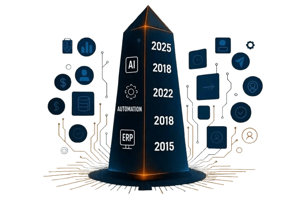 Timeline and visual roadmap of Finbyz Tech as a business solution provider